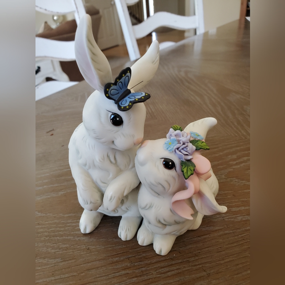 Porcelain Easter Bunny Couple figurine